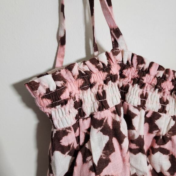 Loft NWT sunwashed linen blend floral smocked tie bow strap cami top womans sz M - Picture 9 of 10